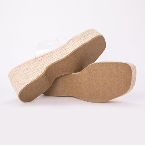 Women Slip On Espadrille Sandals Nude Size 8 Clear Strap Cushioned Wedges - Picture 8 of 8